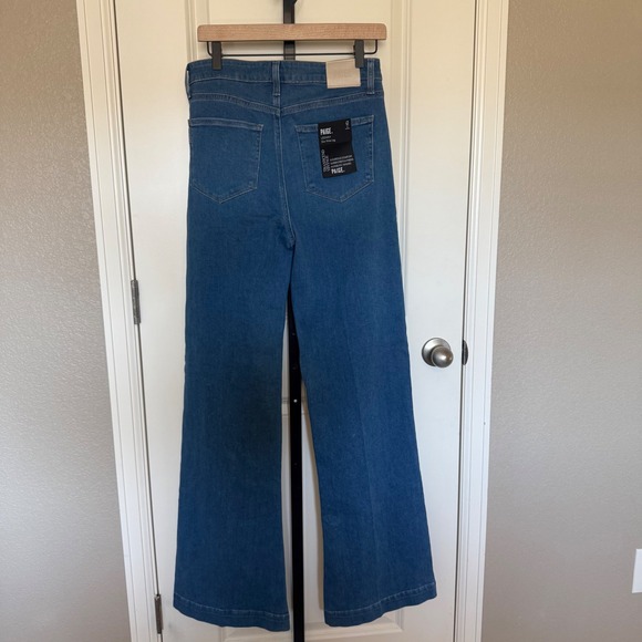 Paige Leenah Slim Wide Leg Jeans Glowing Waves Button Fly 30 NEW High Rise - Picture 5 of 11